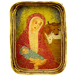 Painting on glass is an art technique by which the artist paints a picture on the reverse side of a glass surface.  Magdalena Hniedziewicz specializes in religious themes. Each of her beautiful paintings is enclosed in a hand made paper mache frame with a