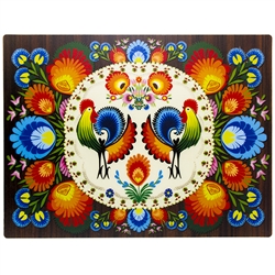 Easy to clean PVC placemat features a beautiful example of a Polish paper cut (wycinanka). Size 14" x 10.5".