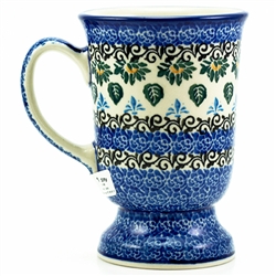 Polish Pottery 8 oz. Pedestal Mug. Hand made in Poland and artist initialed.