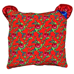 Beautiful stuffed folk design pillow. 100% polyester and made in Poland. Back side of the pillow is red satin and has an
open slit for removing the interior pillow.