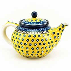 Polish Pottery 40 oz. Teapot. Hand made in Poland and artist initialed.