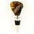 Modern design chrome-plated wine stopper with a large chunk of highly-polished honey amber at the top.  Soft-rubber segmented gasket ensures a tight seal in the neck of the bottle.