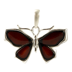 Butterfly Amber Pendant in sterling silver setting is approx 1" x 1.25".