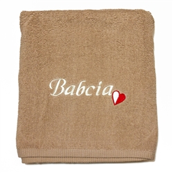 This beautiful 100% soft cotton towel makes a perfect gift for your Polish Babcia (grandma).  Features the Polish red and white colors in a little embroidered heart next to the embroidered Babcia!  Size 70 x 140cm - 27" X 55".