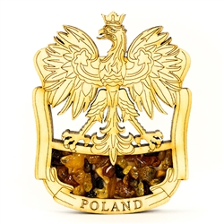Hand made of wood and filled with genuine amber this very attractive magnet features the Polish Eagle. the national emblem of Poland.