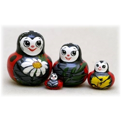 This little nesting doll is cute as a bug--a Lady Bug to be exact. She comes as 4 little nesting lady bugs full of good luck and bright cheer. This good luck gift is perfect for a whimsical moment, and will be treasured by the Lady Bug collector or anyone