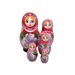 Each doll in the set has a gradient shade of the outer doll's color. The inner dolls have lighter and lighter shades as you open the doll up, adding to the fun of the nesting doll concept.  Fully hand painted.