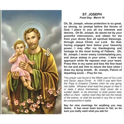 St. Joseph - Holy Card.  Plastic Coated. Picture is on the front, text is on the back of the card.