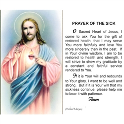 Prayer for the Sick - Holy Card.  Plastic Coated. Picture is on the front, text is on the back of the card.