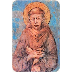 Two pictures appear when the card is moved. The first side has Saint Francis and the second side is the Cross.