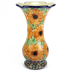 Polish Pottery 9" Fluted Vase. Hand made in Poland. Pattern U740 designed by Lucyna Lenkiewicz.