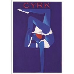 Polish circus poster designed by artist Wiktor Gorka. It has now been turned into a post card size 4.75" x 6.75" - 12cm x 17cm.