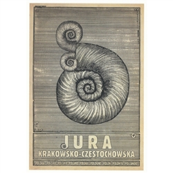 Jura Krakowsko Czestochowska, Polish Poster designed by artist Ryszard Kaja. It has now been turned into a post card size 4.75" x 6.75" - 12cm x 17cm.