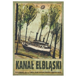 Kanal Elblaski, Polish Toursit Poster designed by artist Ryszard Kaja. It has now been turned into a post card size 4.75" x 6.75" - 12cm x 17cm.