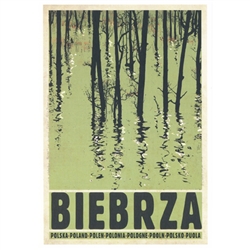 Biebrza, Wildlife River, Polish Tourist Poster designed by artist Ryszard Kaja. It has now been turned into a post card size 4.75" x 6.75" - 12cm x 17cm.