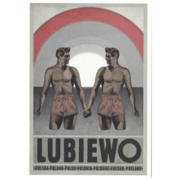Post Card: Lubiewo, Polish Poster designed by artist Ryszard Kaja. It has now been turned into a post card size 4.75" x 6.75" - 12cm x 17cm.