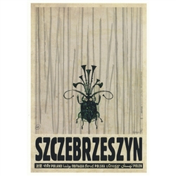 Szczebrzeszyn, Polish Promotion Poster designed by artist Ryszard Kaja. It has now been turned into a post card size 4.75" x 6.75" - 12cm x 17cm.