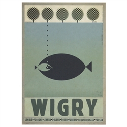 Post Card: Wigry, Polish Promotion Poster designed by artist Ryszard Post Card: Kaja. It has now been turned into a post card size 4.75" x 6.75" - 12cm x 17cm.