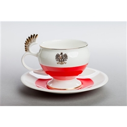 For the person who has everything and certainly tea cup collectors! Polish Husar luxury handmade porcelain cup and saucer set. This unique cup and saucer in the Polish colors of white and red and featuring a golden eagle can become a unique gift for your