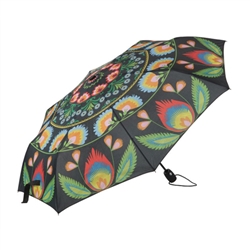 What a unique item! Designed in Poland this beautiful umbrella features a Polish wycinanki paper cut design. Specially reinforced frame and a polyester folk print cover. Large 41" - 105cm dish diameter with a 24" - 61cm long handle.. Collapses to a very c