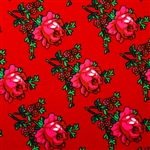 Flowered Fabric 60" wide "Tybet" Red - Medium Flowers