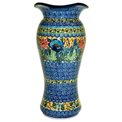 Polish Pottery 11" Fluted Vase. Hand made in Poland. Pattern U4115 designed by Teresa Liana.