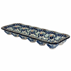 Polish Pottery 13" Rectangular Egg Tray. Hand made in Poland. Pattern U57A designed by Anna Pasierbiewicz.