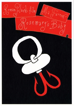 Post Card: Rosemary's Baby, Polish Poster designed by Leszek Zebrowski. It has now been turned into a post card size 4.75" x 6.75" - 12cm x 17cm.