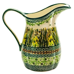 Polish Pottery 1.25 qt. Pitcher. Hand made in Poland. Pattern U4329 designed by Krystyna Dacyszyn.