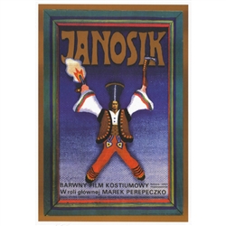 Post Card: Janosik, Polish Poster by Andrzej Krajewski in 1974.  It has now been turned into a post card size 4.75" x 6.75" - 12cm x 17cm.