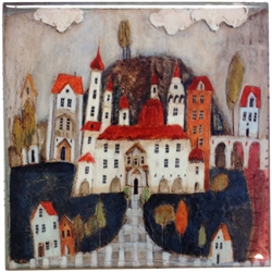 This charming artistic wall tile will surely brighten up your kitchen. The unique artwork on this wall hanging tile will make for an excellent gift. Featuring the art work of Polish artist Dominika Stawarz-Burska from Bochnia, Poland. This high quality wa