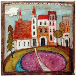 This charming artistic wall tile will surely brighten up your kitchen. The unique artwork on this wall hanging tile will make for an excellent gift. Featuring the art work of Polish artist Dominika Stawarz-Burska from Bochnia, Poland. This high quality wa