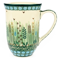 Polish Pottery 17 oz. Bistro Mug. Hand made in Poland. Pattern U803 designed by Krystyna Dacyszyn.