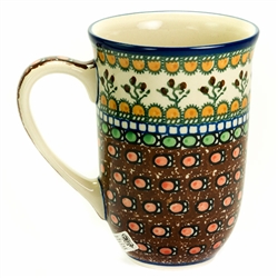 Polish Pottery 17 oz. Bistro Mug. Hand made in Poland. Pattern U79 designed by Teresa Liana.