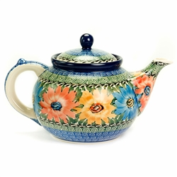 Polish Pottery 40 oz. Teapot. Hand made in Poland. Pattern U1097 designed by Maria Starzyk.