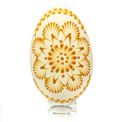 This beautifully designed egg is "painted" with pure beeswax using the "drop pull" technique.  The wax design is left on the egg.
We have a variety of designs and no two are exactly alike. The goose eggs have been emptied.  Hand made in Poland.