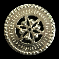 This Highlander pin is normally worn in the center of the man's shirt. Hand worked from metal with intricate detailing by one master artisan in Bukowina near Zakopane. The workmanship is exquisite and the detail so rich these decorations have become colle