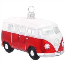 It's hard to curb our enthusiasm for this classic Volkswagen bus! With a glossy red finish and shimmering accents of chrome, this attractive VW Bus makes a groovy gift for any Volkswagen owner or enthusiast! This 2" x 4" glass ornament is expertly crafted