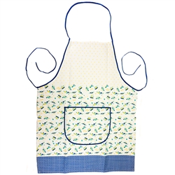 Attractive Polish Stoneware Apron. . This is a traditional Boleslawiec pattern. Front panel has a 9.5" x 5.5" (24cm x 14cm) pocket. This design has blue, yellow and green highlights.  100% polyester.