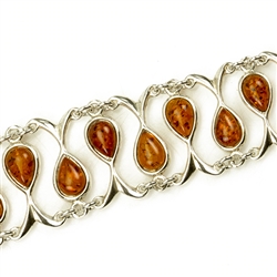 20 teardrop shaped amber beads set in a chain link of sterling silver.