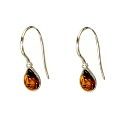 Petite Dark Honey Amber Teardrop Earrings, with a sterling silver French hook. Size is approx .6' x .25". Amber is soft, only slightly harder than talc, and should be treated with care.