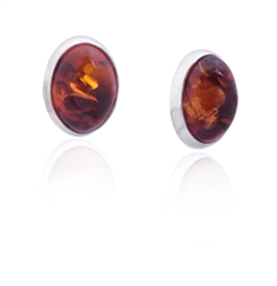 Cherry amber oval earrings framed with Sterling Silver. Stylish and unique.