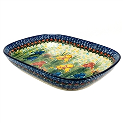 Polish Pottery 13" Serving Dish. Hand made in Poland. Pattern U4157 designed by Lucyna Lenkiewicz.