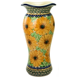 Polish Pottery 11" Fluted Vase. Hand made in Poland. Pattern U740 designed by Lucyna Lenkiewicz.