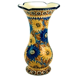 Polish Pottery 9" Fluted Vase. Hand made in Poland. Pattern U674 designed by Maryla Iwicka.