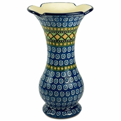 Polish Pottery 9" Fluted Vase. Hand made in Poland. Pattern U323 designed by Maria Starzyk.