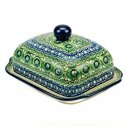 Polish Pottery 7" Butter Dish. Hand made in Poland. Pattern U114 designed by Maryla Iwicka.
