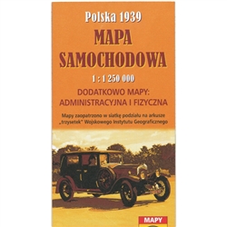 Large folding map featuring a detailed map of Polish roads in 1939.  Polish Language Text Only