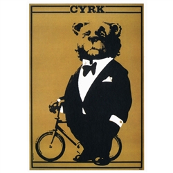 Post Card: Bear in Tuxedo, Polish Circus Poster designed by Waldemar Swierzy  in 1967. It has now been turned into a post card size 4.75" x 6.75" - 12cm x 17cm.