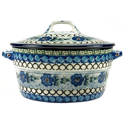 Polish Pottery 8" Round Covered Baker. Hand made in Poland. Pattern U488 designed by Anna Pasierbiewicz.